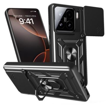 Xiaomi 15 Black TPU Hybrid PC Case with Sliding Camera Cover - 1