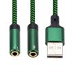 USB-A to Dual 3.5mm Audio Adapter Cable, 1m, Green - 3