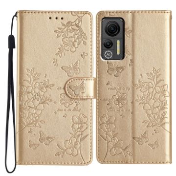Ulefone Note 14 Gold Leather Phone Case - Butterflies & Flowers Design - 1