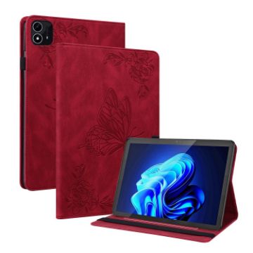 itel Pad One 10.1 Red Butterfly Flower Embossed Leather Tablet Case - 1