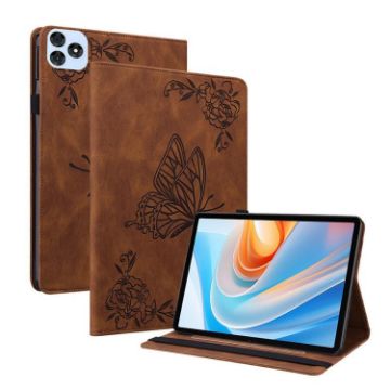 itel VistaTab 30 Brown Leather Tablet Case - Butterfly Flower Embossed - 1