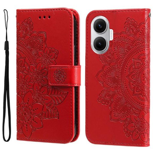 Redmi Turbo 4 Pro/Poco F7 Seven-Petal Flowers Embossed Leather Case Red - 1
