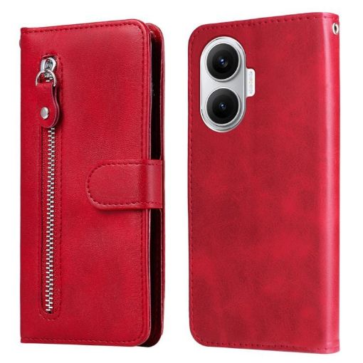 Redmi Turbo 4 Pro/Poco F7 Calf Texture Zipper Leather Case (Red) - 1