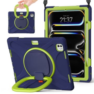 iPad Pro 13 2024 Silicone Hybrid Case with Holder & Strap - Navy Lime - 1