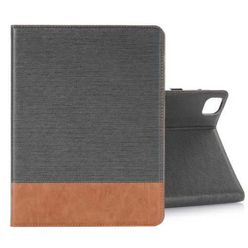 iPad Pro 13 2024 Dark Grey Leather Tablet Case - Cross Texture Stitching - 1