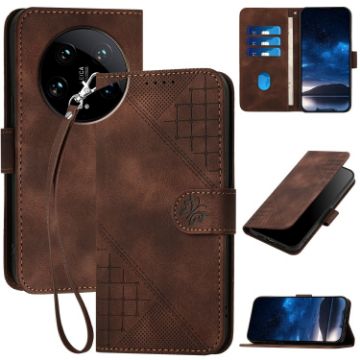 Xiaomi 14 Ultra YX0080 Leather Phone Case with Lanyard - Coffee - 1