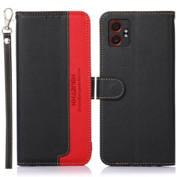 Samsung Galaxy XCover7 Pro KHAZNEH Leather RFID Case - Black Litchi Texture - 1