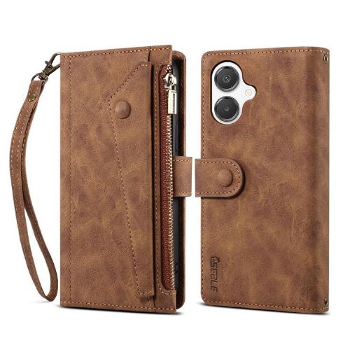 Samsung Galaxy A07 4G Retro Frosted RFID Leather Flip Case Brown - 1