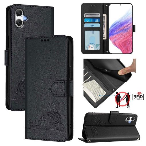 Samsung Galaxy A07 4G Cat Rat Embossed RFID Leather Case with Lanyard - 1