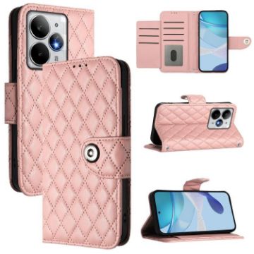 Realme Neo7 Turbo 5G Coral Pink Rhombic Texture Flip Leather Case - 1