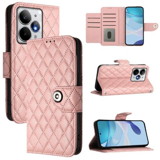 Realme Neo7 Turbo 5G Coral Pink Rhombic Texture Flip Leather Case - 1