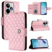 Realme Neo7 Turbo 5G Pink Rhombic Texture Flip Leather Case with Lanyard - 1