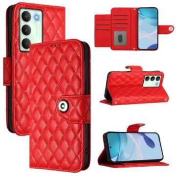 Realme V70/14x/C75 5G Red Rhombic Texture Flip Leather Case with Lanyard - 1