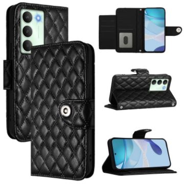 Realme V70/14x Global/C75 5G Black Rhombic Flip Leather Case with Lanyard - 1