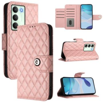 Realme V70/14x/C75 5G Coral Pink Rhombic Flip Leather Case with Lanyard - 1