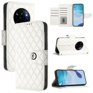 Realme Narzo 80/14 Pro 5G Rhombic Flip Leather Case with Lanyard White - 1