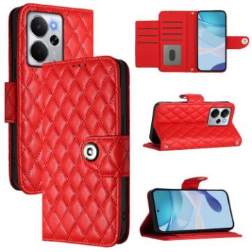 Realme 14 5G/P3 5G India Red Rhombic Flip Leather Case with Lanyard - 1