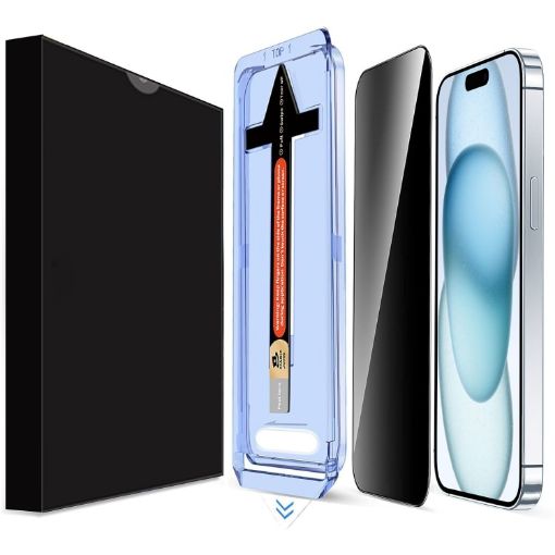 iPhone 15 LK Privacy Tempered Glass Film - Easy Install (Black) - 1