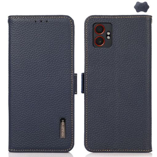 Samsung Galaxy XCover7 Pro Blue Leather RFID Phone Case by KHAZNEH - 1
