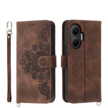 Redmi Turbo 4 Pro/Poco F7 Embossed Flowers Wallet Leather Case Brown - 1