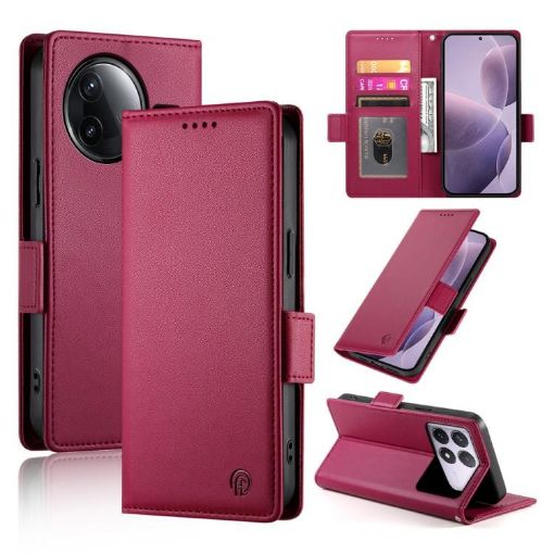 Redmi K80/K80 Pro Wine Red Magnetic Leather Phone Case - Frosted Finish - 1