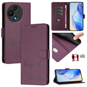 TCL 605/60 SE Violet RFID Leather Phone Case - Smile Embossing - 1