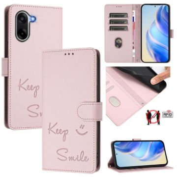 OnePlus Ace 5 Racing Smile Embossing RFID Leather Case - Pink - 1
