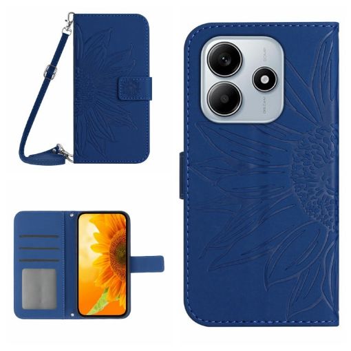 Redmi Note 14 5G Sunflower Embossed Flip Leather Case with Lanyard - 1
