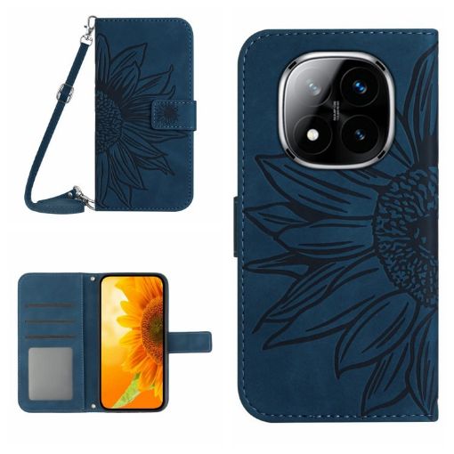 Redmi Note 14 Pro+ 5G Sun Flower Embossed Flip Leather Case Blue - 1