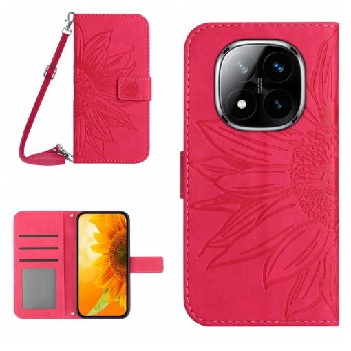 Redmi Note 14 Pro+ 5G Sunflower Embossed Flip Leather Case Rose Red - 1