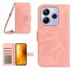 Redmi Note 14 4G Pink Sunflower Embossed Flip Leather Case with Lanyard - 1