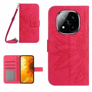 Redmi Note 14 Pro 4G Sunflower Embossed Flip Leather Case Rose Red - 1