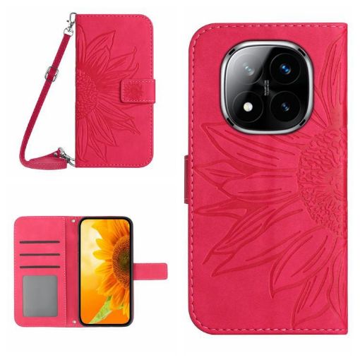 Redmi Note 14 Pro 4G Sunflower Embossed Flip Leather Case Rose Red - 1