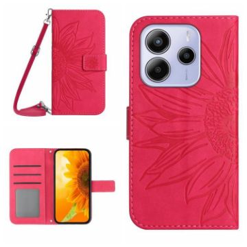 Redmi Note 14 4G EU Sunflower Embossed Flip Leather Case Rose Red - 1