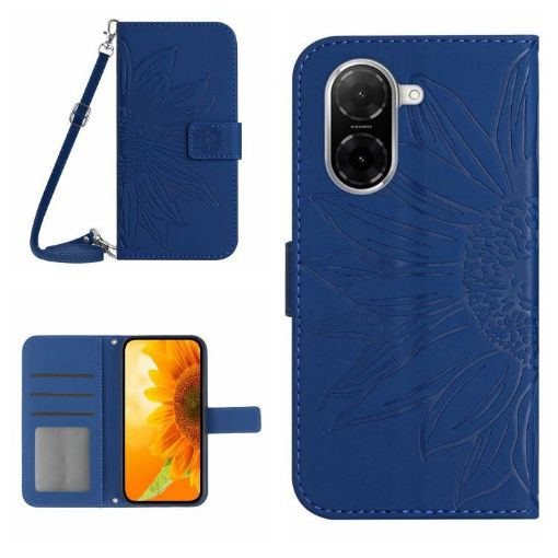 Redmi A5/Poco C71 Sunflower Embossed Flip Leather Case Dark Blue - 1