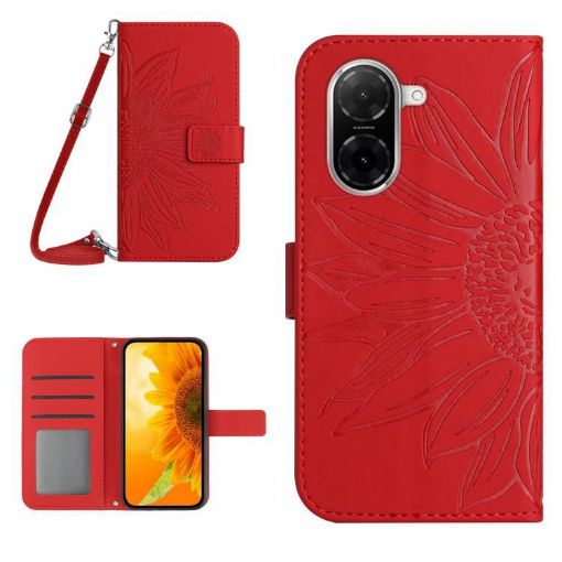 Redmi A5/Poco C71 Sunflower Embossed Flip Leather Case with Lanyard - 1