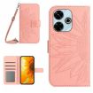 Redmi 13x Pink Sunflower Embossed Flip Leather Case with Lanyard - 1
