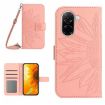 Redmi A5 4G Pink Sunflower Embossed Flip Leather Case with Lanyard - 1