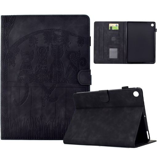 Samsung Galaxy Tab A8 10.5 2021 X205 Cats Embossed Leather Case Black - 1