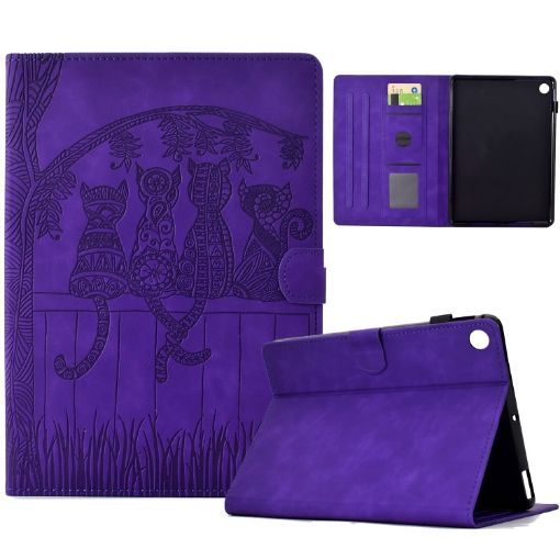 Samsung Galaxy Tab A8 10.5 2021 Cats Embossed Leather Case Purple - 1