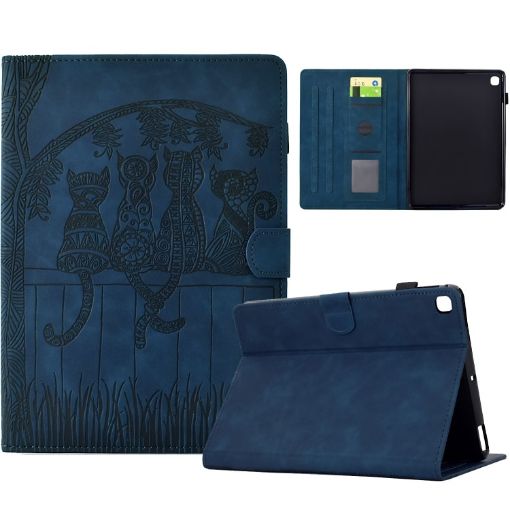 Samsung Galaxy Tab A7 2020 T500 Cats Embossed Leather Case Dark Blue - 1