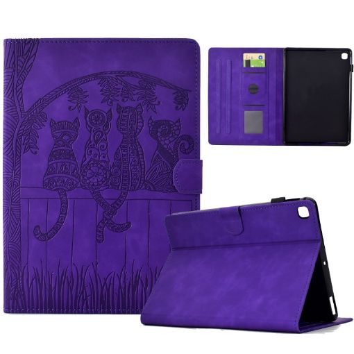 Samsung Galaxy Tab S5e/T720 Cats Embossed Leather Case - Purple - 1