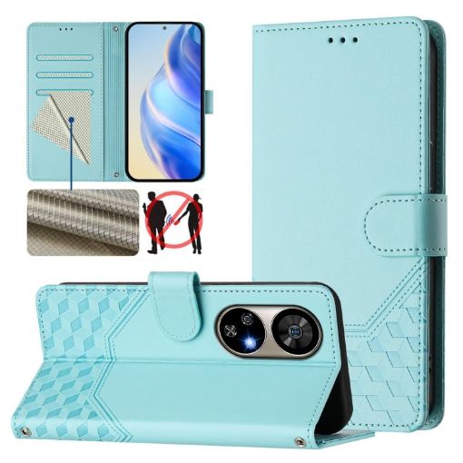 Ulefone Note 17 Pro Mint Green RFID Leather Phone Case - Honeycomb Design - 1