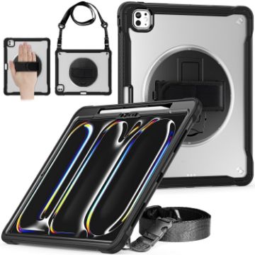 iPad Pro 13 2024 Heavy Duty Hybrid Case with Hand Grip & Strap - Black - 1