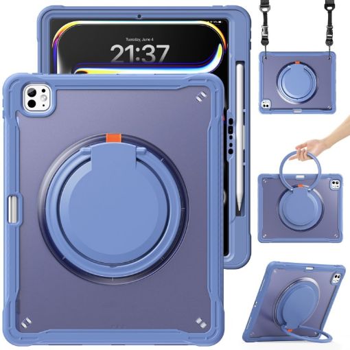 iPad Pro 13 2024 Heavy Duty Hybrid Case with Strap - Lavender Grey - 1