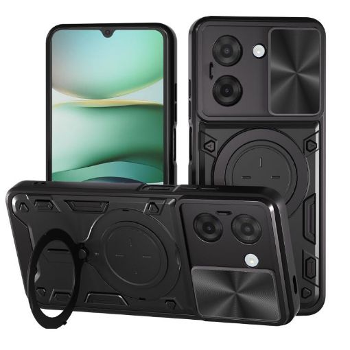Redmi A5 4G Phone Case - CD Texture, Camshield, Magnetic Holder, Black - 1