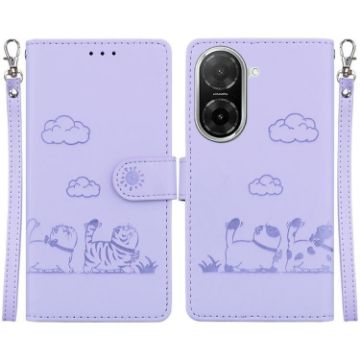 Redmi A5 4G 171.7mm Cute Cats RFID Leather Phone Case - Purple - 1