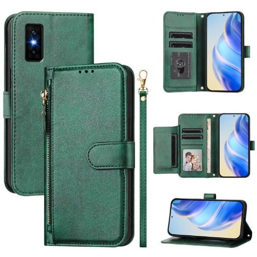 Infinix GT 30 Pro Green Leather Phone Case with Multi-Card Slots & Zipper - 1