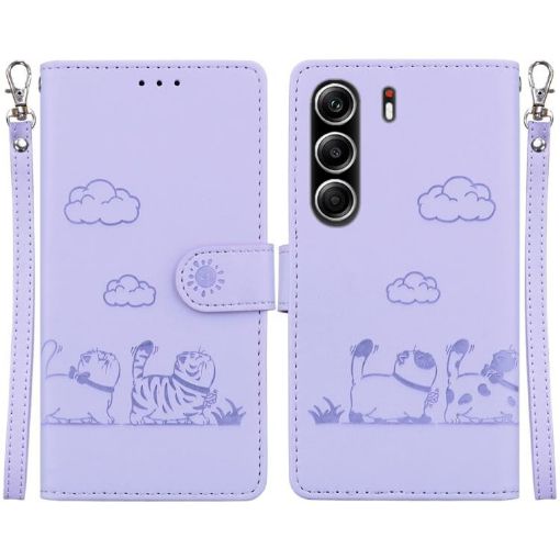 Tecno Camon 40 Pro 4G Purple Cute Cats RFID Leather Phone Case - 1