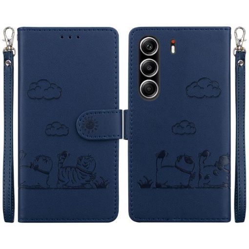 Tecno Camon 40 Pro 4G Blue Cute Cats RFID Leather Phone Case - 1
